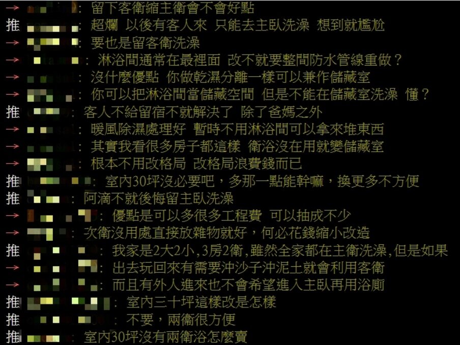 ▼原PO評估將客房的衛浴變成儲藏間,好奇是否影響轉手難易度。(圖/翻攝PTT論壇)