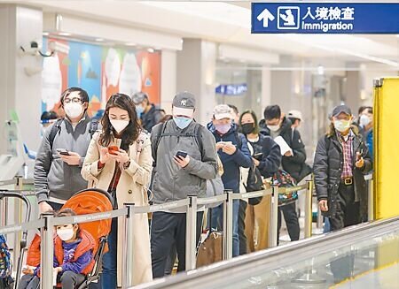 新冠變異株JN.1近來在全球各國蔓延,至少40個國家地區檢出,圖為示意圖,桃園機場入境旅客。(本報資料照片)