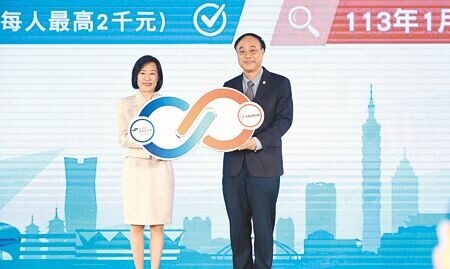 
經濟部與交通部19日共同宣布，重啟「順道觀光」補助方案，提供來台國外商務人士每人最高新台幣2000元旅遊金，由貿易署長江文若（左）與觀光署長周永暉（右）共同主持啟動儀式。（鄭任南攝）
