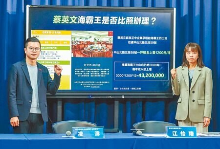 針對國民黨總統候選人侯友宜身陷家族凱旋苑爭議,侯辦發言人江怡臻(右)、國民黨2024競選發言人凌濤(左)28日再次強調凱旋苑一切合法,並呼籲蔡英文總統家族出租給海霸王的租金也應捐出做公益。(粘耿豪攝)