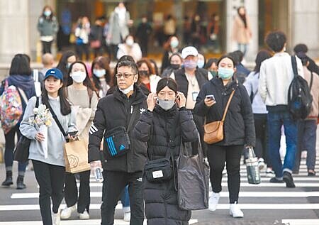 冷氣團接連報到,加上免疫負債,今年的農曆春節假期前一周,將同時遭流感、新冠「夾擊」。圖為民眾戴口罩在戶外活動。(本報資料照片)