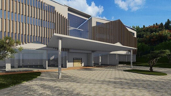 八里第二納骨塔預計增5萬櫃位、禮廳、牌位區、 2100個環保葬穴位，將於2027年完工。圖／民政局提供