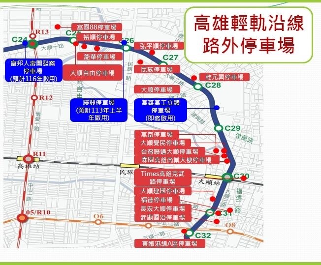 因應高雄輕軌成圓，高雄市政府持續增加大型停車空間。圖／高雄市交通局提供