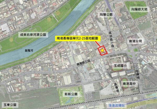 南港產專區單元2-25基地位置圖。圖／台北市政府提供