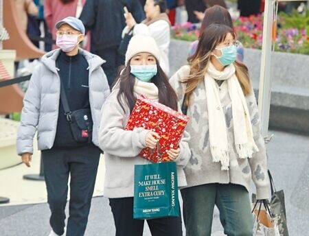 寒流來襲全台急凍，中央氣象署預估將持續冷到25日，民眾穿著禦寒衣物，在寒風中逛街購物。（張鎧乙攝）