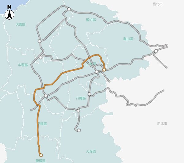 桃園捷運橘線路線圖。圖／桃園市捷運局提供