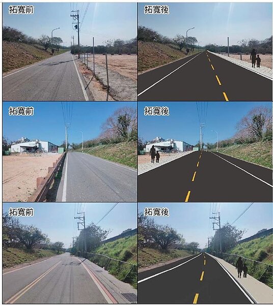 濱江街拓寬前後模擬圖／工商發展處提供