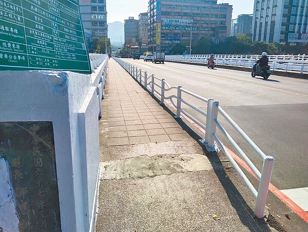 汐止社后橋橋上人行道路幅狹隘,單車族貪圖方便,直接騎腳踏車進入人行道,更有學生成群結隊騎車,不僅形成人車爭道,還不時擦撞行人,引發民怨。(汐止警分局提供/高鈞麟新北傳真)