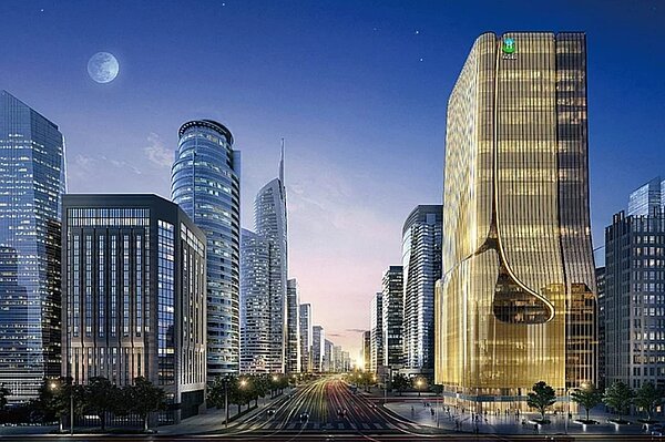 「國家企業廣場」預計2025年5月完工。照片取自興富發建設官網,圖為該案3D模擬示意圖。圖/業者提供