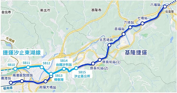 耗資696.89億!基隆捷運全長15.59公里、13站點 新北捷運局接手推動 基隆捷運路線圖。圖/新北交通局提供