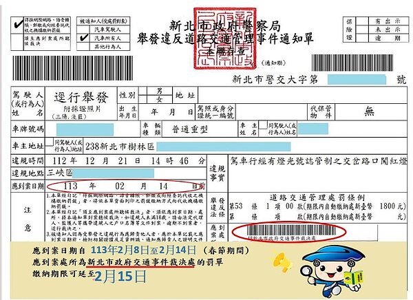 舉發通知單。圖/新北市政府提供