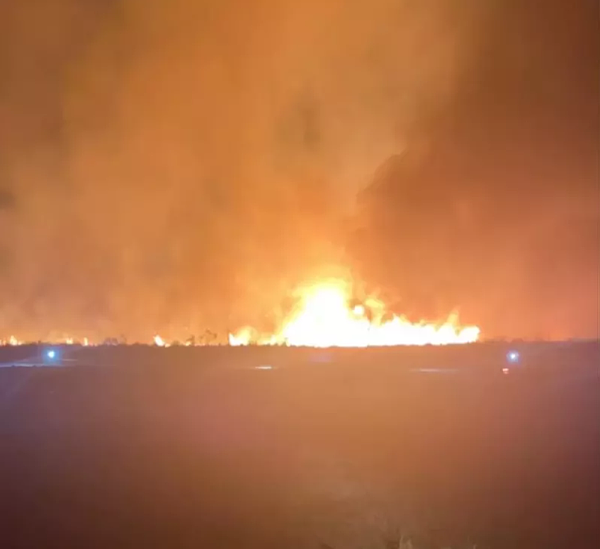 屏東縣消防局晚間7點16分接獲民眾報案，潮州鎮潮義路往新開寮方向，台糖林地發生火災，「火燒很大」，消防局派遣6車13人前往，火勢晚間9點26分控制，晚間近10點火勢撲滅。記者劉星君／翻攝