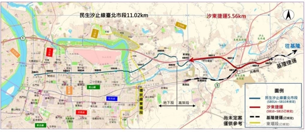 捷運民生汐止線路線規劃示意圖。圖／台北捷運局提供