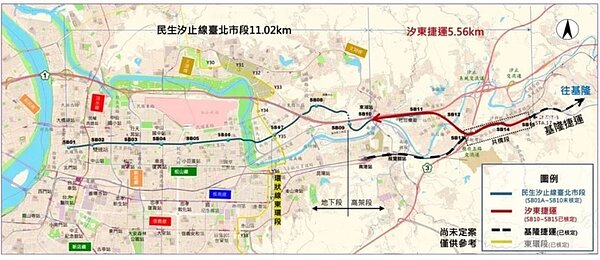 捷運民生汐止線路線規劃示意圖。圖/台北捷運局提供