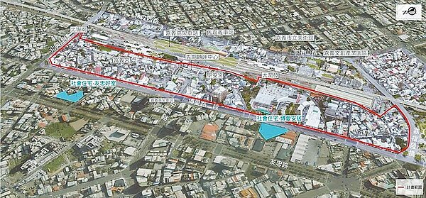 配合鐵路高架化,嘉義市政府推動「嘉義大車站西側地區第1期都市更新計畫」案,土地面積約19公頃,但因多屬私有產權,將朝輔導地主自主更新方向進行。(嘉義市政府提供/呂妍庭嘉義傳真)