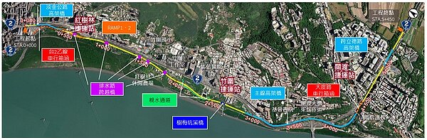 淡北道路全長5.48公里,今年2月初動工,以118年完工通車為目標,期待完工後為淡海新市鎮、北士科開發帶來加乘效益,各界共同促進雙北繁榮進步。圖/新北市政府提供