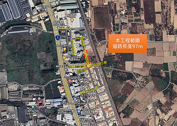 路竹自由街工程位置圖。圖/高雄市工務局提供