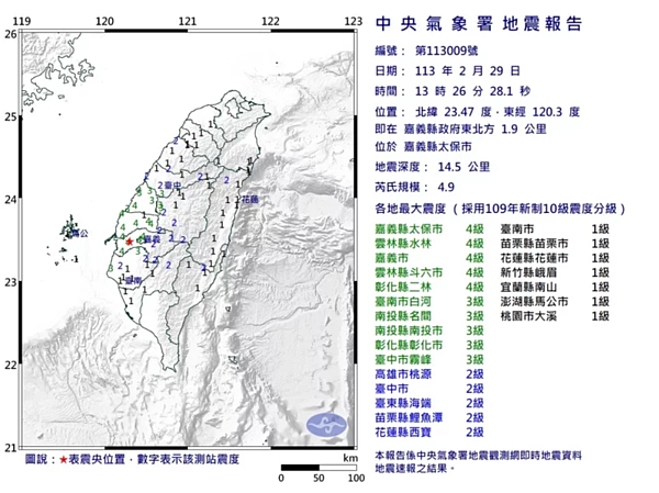 中央氣象署發布地震報告。圖/取自中央氣象署網站