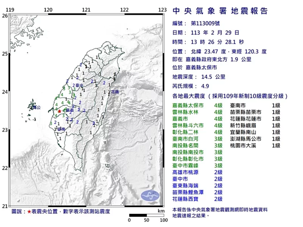 中央氣象署發布地震報告。圖／取自中央氣象署網站