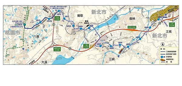 捷運三鶯線延伸桃園八德段路線圖。圖／新北捷運局提供