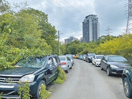 汐止山光路涵洞內道路緊鄰國道1號，盡頭為私人土地，長期遭占用，停滿附近民眾車輛，更被擺放廢棄車及隨意丟棄垃圾，整段路宛如免費停車場，環境雜亂不堪。（高鈞麟攝）