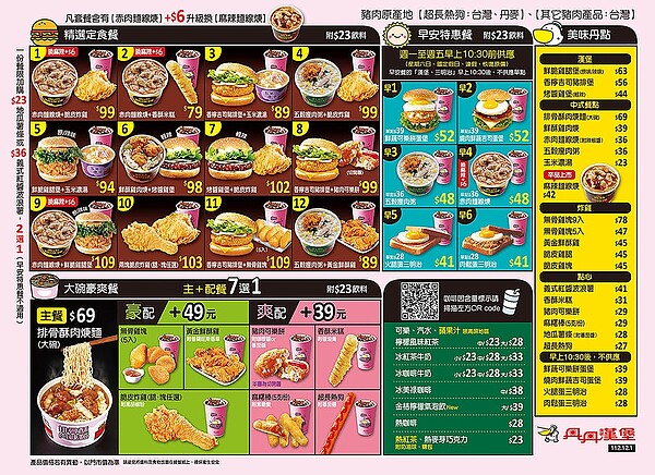 丹丹漢堡目前商品售價。圖/取自丹丹漢堡臉書