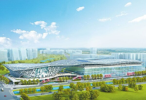 台中國際會展中心東、西兩側展館將可提供近5000個展覽攤位，其中東側展館明年將啟用，西側展館經費下個月可望獲行政院核定。圖／台中市府提供
