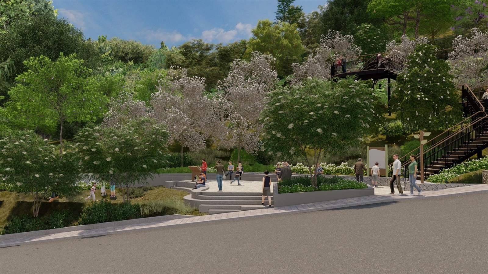 位於辛亥路五段21巷旁的山林地即將打造為多功能綠廊「中埔山公園」。圖為完工模擬圖。圖／台北市公園處提供