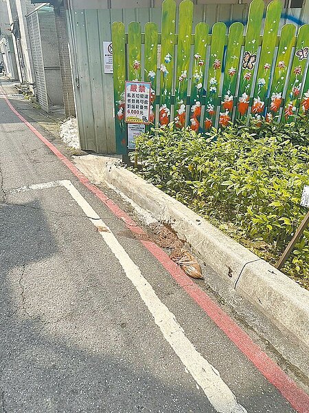 新北市新店區忠誠里1名年過6旬的老人,在里內花圃亂丟「屎包」。(新北市新店區忠誠里里長蔡雯芳提供/高鈞麟新北傳真)