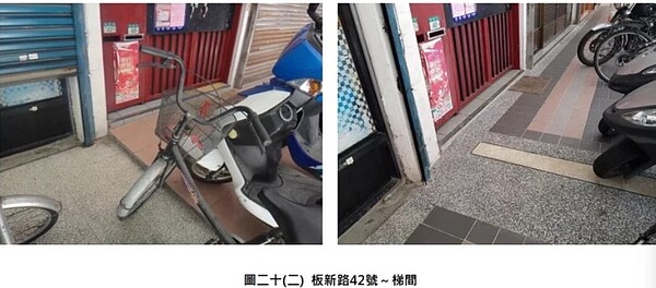 新北市板橋區板新路42號前騎樓整平前後對照圖。圖／新北市養工處提供
