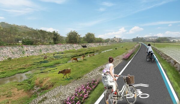 「香山鹽港溪流域自行車道及環境改善工程」預計於明年完工。完工示意圖／新竹市政府提供