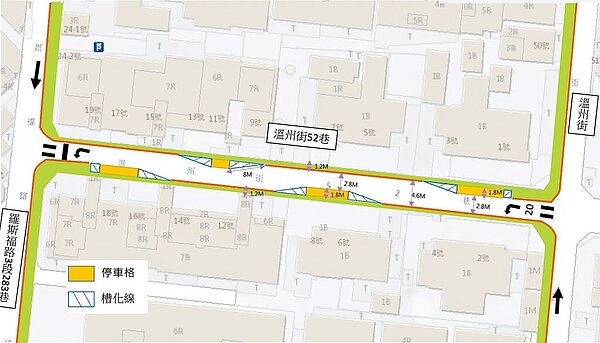 台北市交工處擬於台北市大安區大學里溫州街52巷打造「減速彎」，利用彎曲道路，促使駕駛人降低車速。圖／台北市交工處提供
