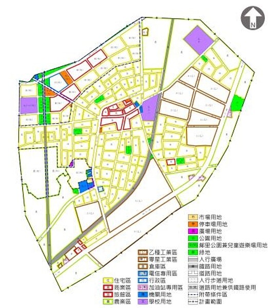 現行新市都市計畫土地使用分區示意圖。圖/台南市都發局提供