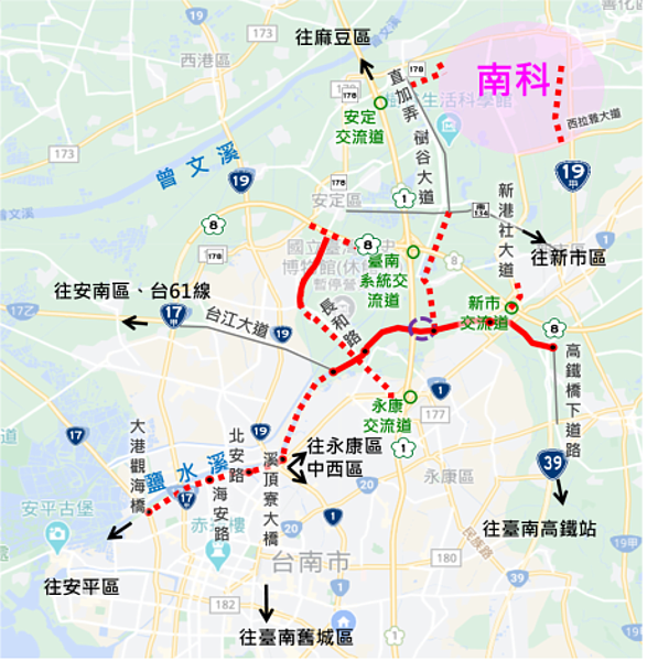 南科區交通路網及生活圈。圖／台南市府提供