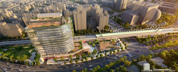 北捷劍潭站TOD大樓工程先前遭建築界連署反對,擔心影響劍潭站的龍骨造型屋頂;建築師闕河彬改變設計,採流線型降低視覺壓迫感,並調降建築高度及向南退縮(示意圖)。圖/北捷提供