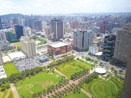 
高雄凹子底森林公園是農16特區的綠色花園，近期中古屋單價站穩3字頭，成為換屋族落戶的好標的。圖片右邊圓弧形白色建物，就是捷運紅線凹子底站。圖∕顏瑞田
