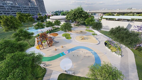 豬事圓滿公園第二期工程施作模擬圖。圖/台中市政府提供