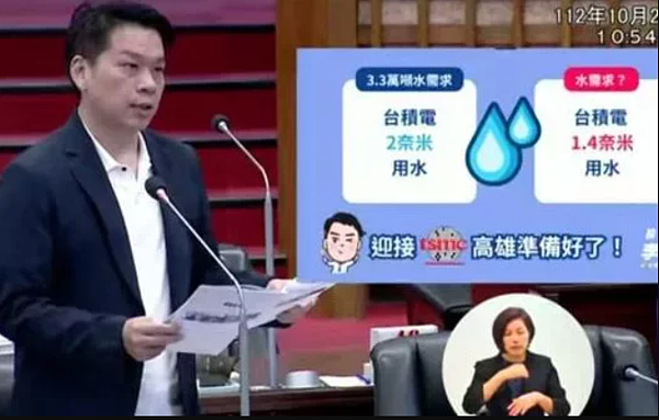 高雄市議員李柏毅關切,高雄若爭取得到台積電1.4奈米廠,供水夠嗎。記者王昭月/翻攝