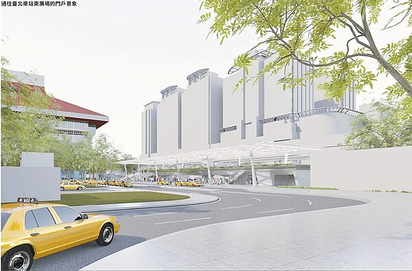 為配合市府的西區門戶及台北長廊東延段計畫,並方便行人通過市民大道,台北捷運公司擬耗資約6億元興建立體連通空橋,串聯台北車站東廣場以及心中山線形公園。圖為模擬畫面。(台北捷運公司提供/黃敬文台北傳真)
