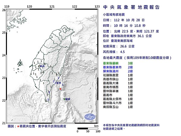 地震報告。圖／中央氣象署提供