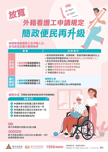 放寬外籍看護工初次申請規定。圖/衛生局提供
