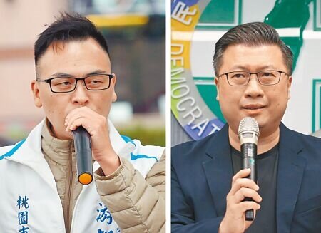 新黨立委參選人游智彬(左圖)14日開記者會,指控民進黨新聞部發言人張志豪(右圖)曾上酒店尋歡,痛批綠營道德淪喪。(范揚光攝)