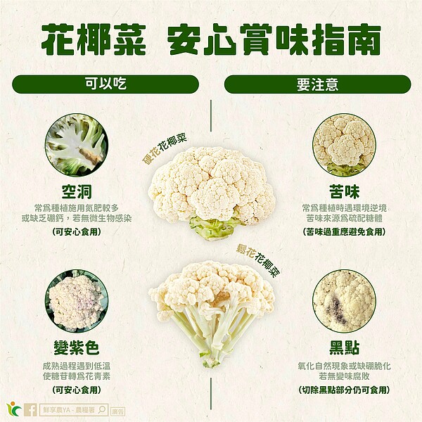 農糧署分享花椰菜安心賞味指南。圖／截自「鮮享農YA - 農糧署」臉書粉專