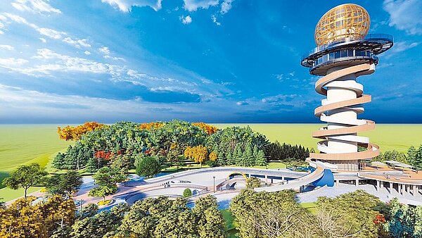 斥資5.5億元興建的南投縣「松嶺之星」預計2024年完工,議員憂心景觀高塔新地標淪為「蚊子塔」。圖/南投縣政府提供