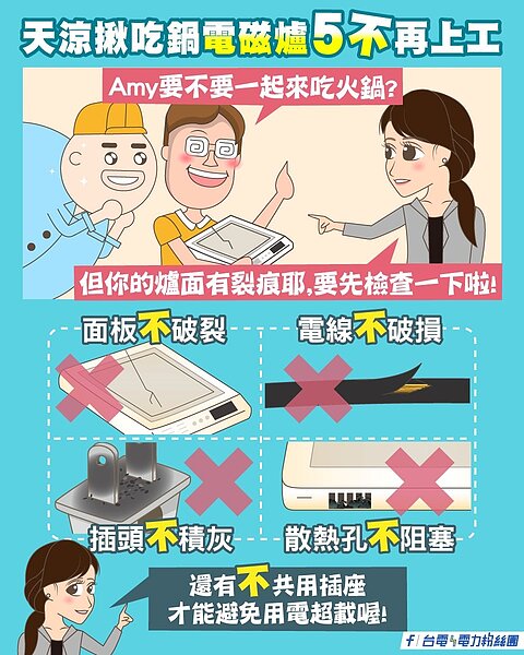 台電提醒使用電磁爐注意事項。圖/截自「台電電力粉絲團」臉書粉專