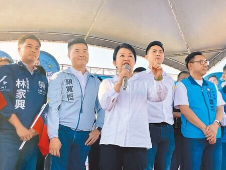 台中市長盧秀燕25日替國民黨台中四選區立委參選人廖偉翔輔選時表示,這次大選讓民進黨休息、反省。(張亦惠攝)