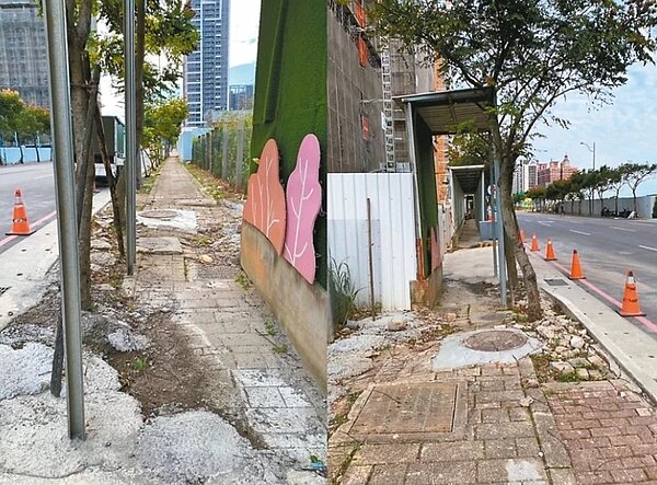 桃園不少重劃區建案施工造成人行道破損,建管處將全市稽查。圖/議員李宗豪提供