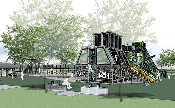 新竹縣政府與湖口鄉公所於湖口共同打造全台首座裝甲車造型組合遊具公園。圖/新竹縣政府提供