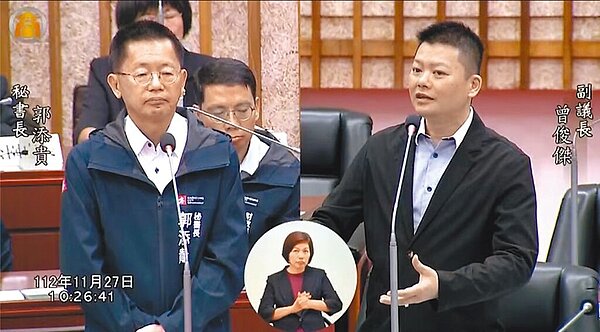 高雄市副議長曾俊傑(右)27日赴議會總質詢,他提到駁二特區棧貳庫的旋轉木馬即將拆除,他要求高市府針對該地區的觀光創造新亮點,將觀光產業多元化,建議朝夜經濟方向發展「PUB酒吧一條街」。(摘自高市議會YOUTUBE頻道/洪浩軒高雄傳真)飲酒過量 有礙健康