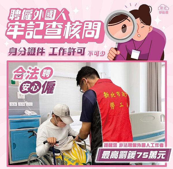 聘僱外國人牢記「查核問」。圖/新北市勞工局提供